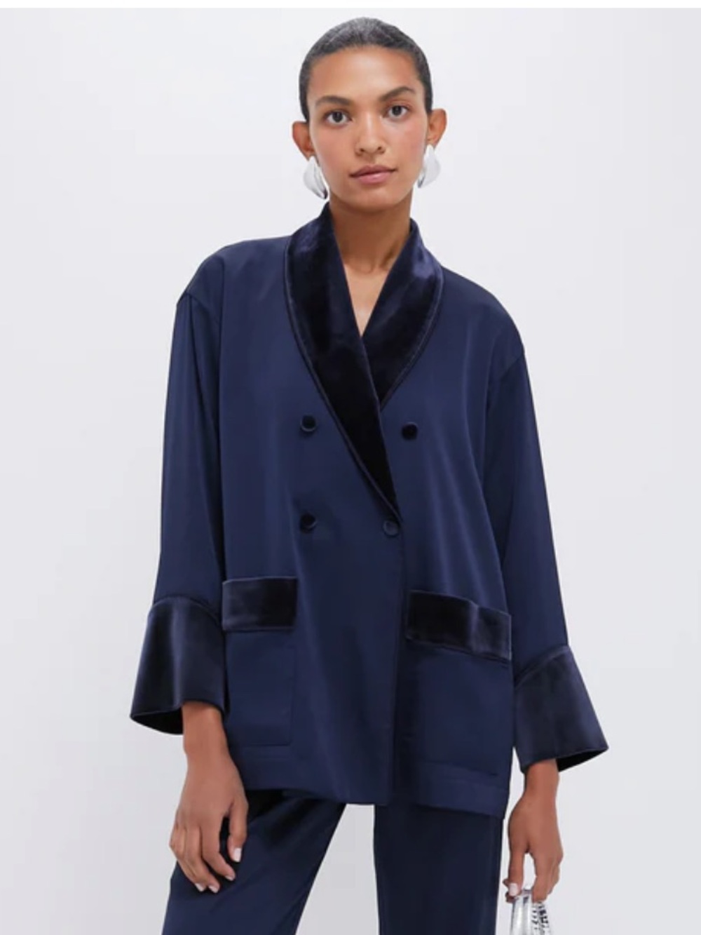 NWT Tuckernuck Navy Smoking Jacket Velvet-Trim Blazer Small